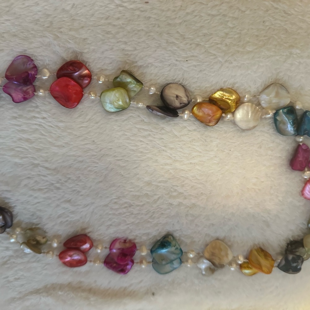 Pearl and mother of Pearl endless strand necklace